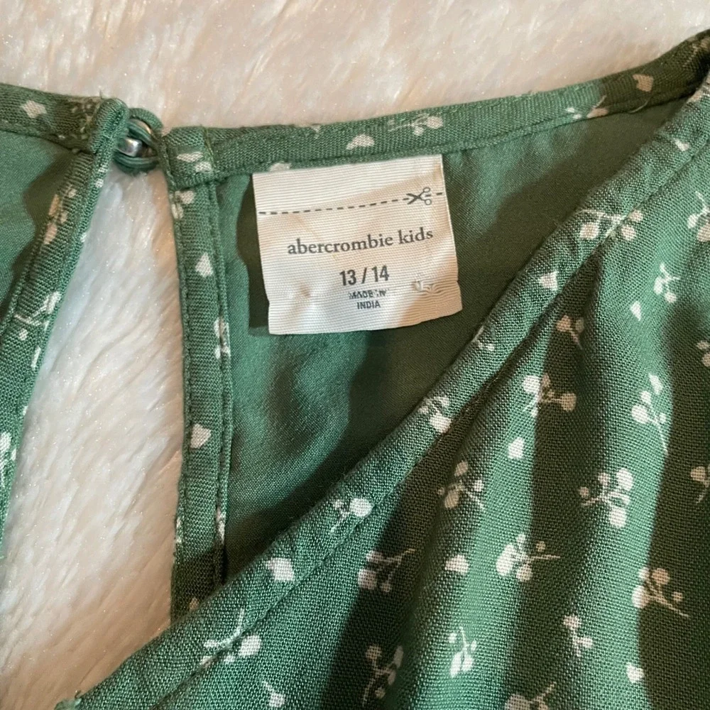 Abercrombie Kids Girls Dainty Green Floral Faux Wrap Long Sleeve Dress 13/14